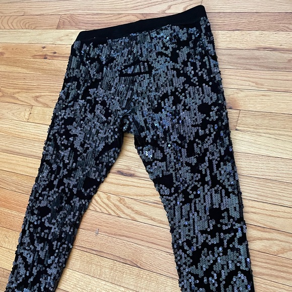 NWOT Sequin High Rise Leggings Velvet Evening Club Night out Trousers Shiny Fit - Picture 7 of 9